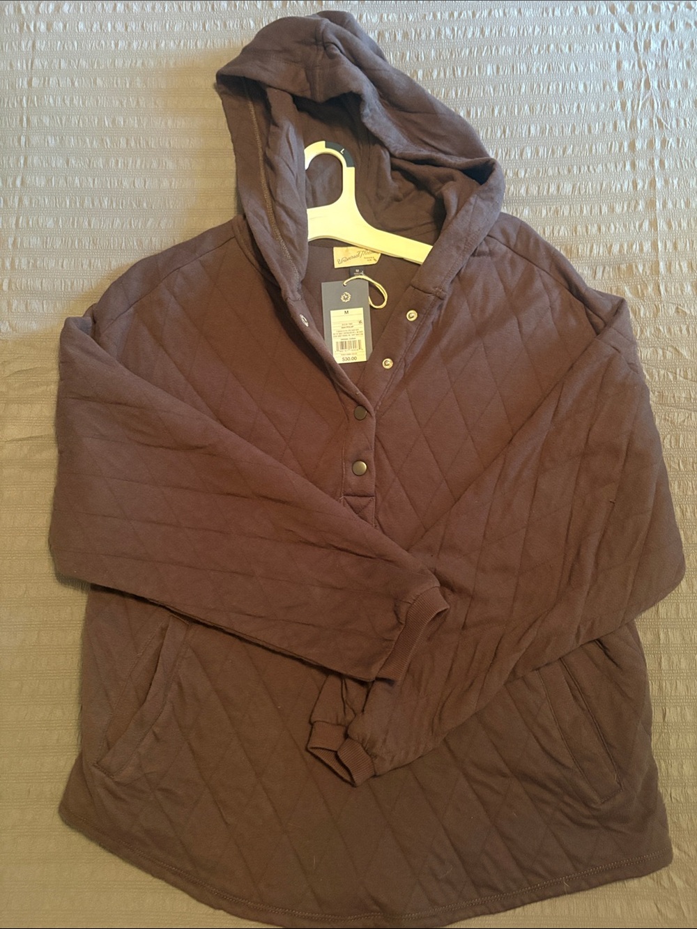 Universal thread Quilted Hooded Pullover Jacket - dark grey